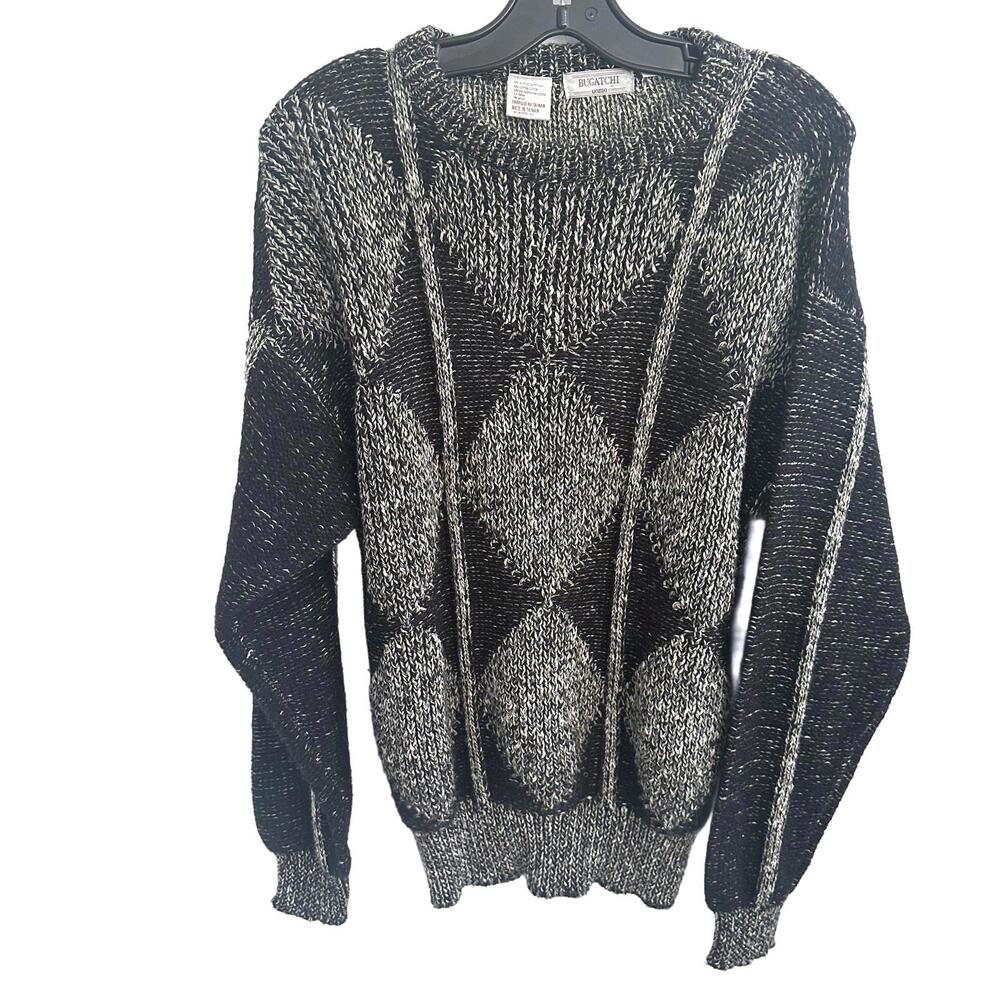 VTG Bugatchi Uomo Men's Cotton Blend Black/White Knit Sweater - Small